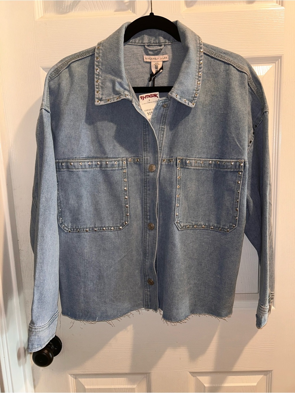 Jean Jacket Top Women’s  Frayed Hem Raw Edge Size XL